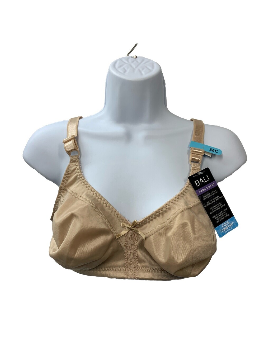 Bali Double Support® Wirefree Bra Size 36C Light Support V-neck Opaque Beige